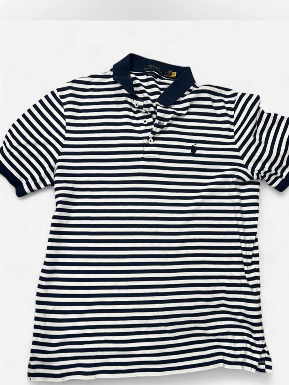 Polo Ralph Lauren navy and white striped polo shirt